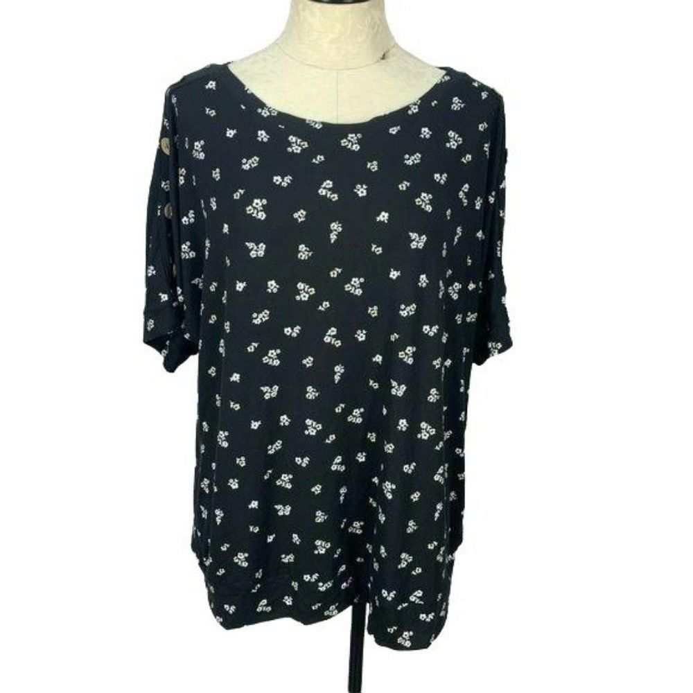 Misia Woman Curvy Black Floral Printed Blouse Shirt Size 2X